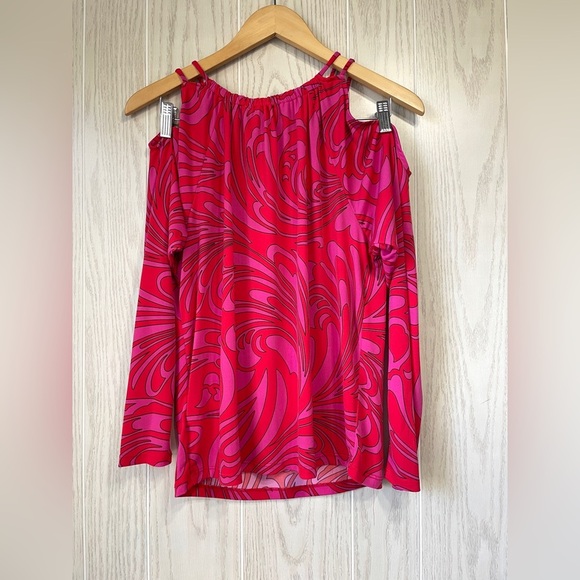 MICHAEL KORS women's Radiant Pink Retro Print Cold Shoulder Blouse Size S NWT - Picture 3 of 3